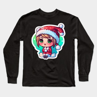 Cute Adorable Kawaii Chibi Girl Dressed in Santa Claus Outfit Long Sleeve T-Shirt